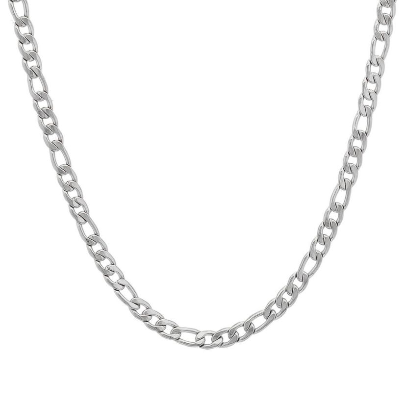 Mens black ip figaro stainless steel chain necklace