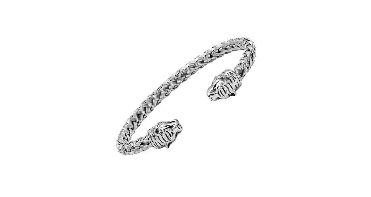 Mens 18k gold plated stainless steel braided wire tiger head bracelet