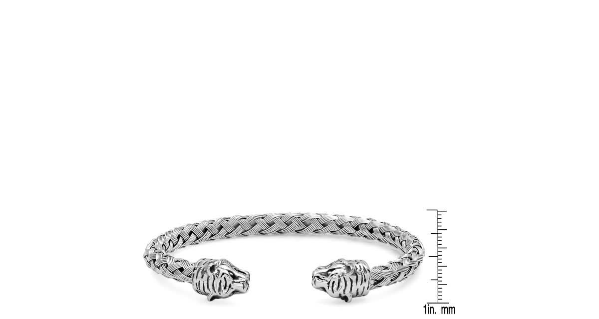 Mens 18k gold plated stainless steel braided wire tiger head bracelet