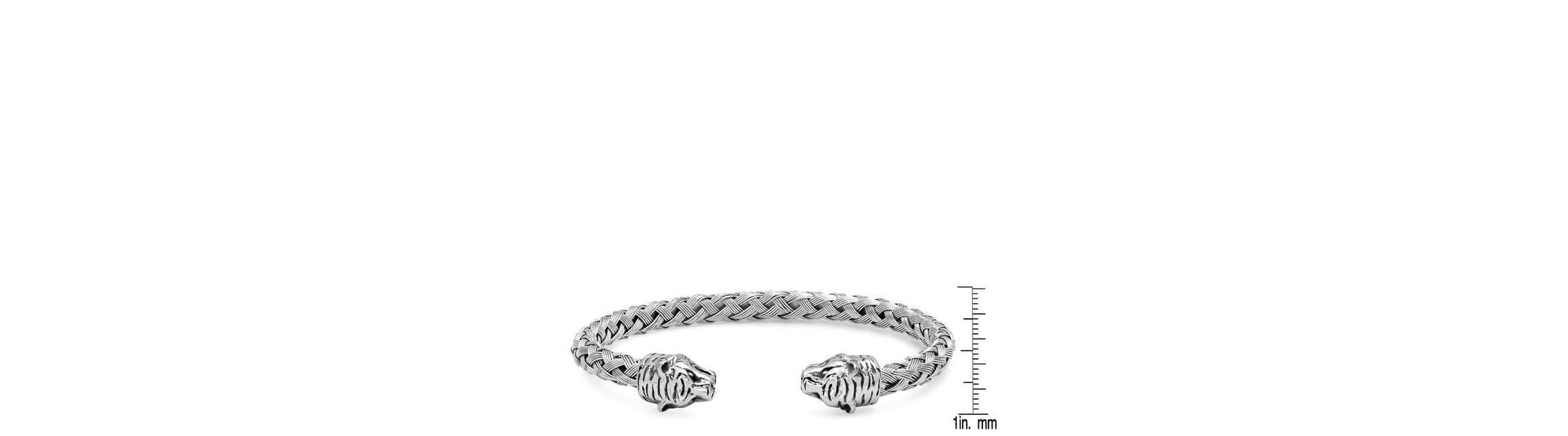 Mens 18k gold plated stainless steel braided wire tiger head bracelet
