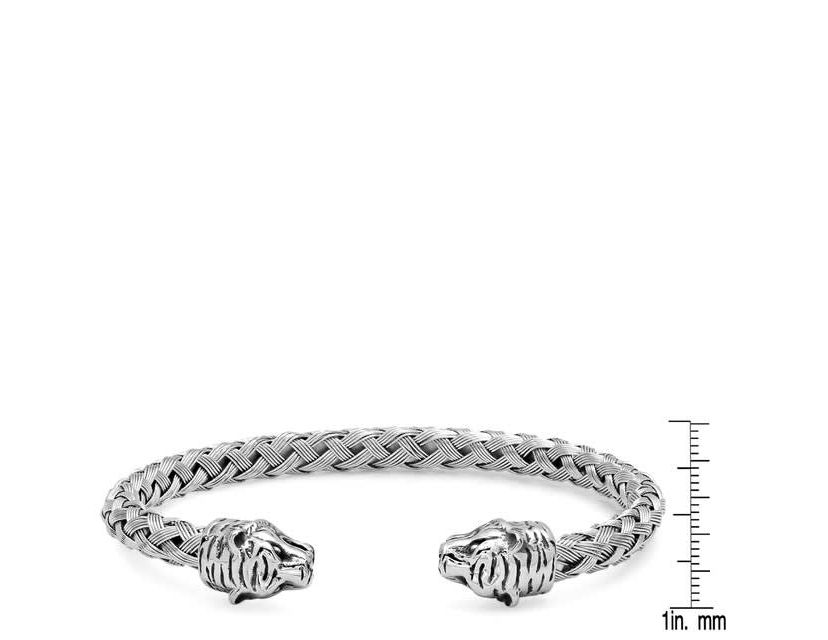 Mens 18k gold plated stainless steel braided wire tiger head bracelet