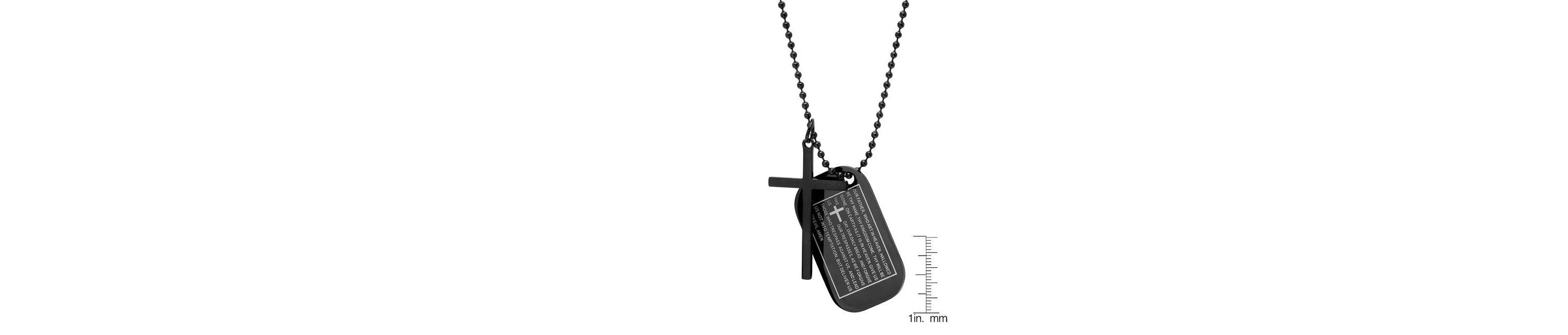 Mens stainless steel cross and Our Father prayer dog tag pendants on ball chain