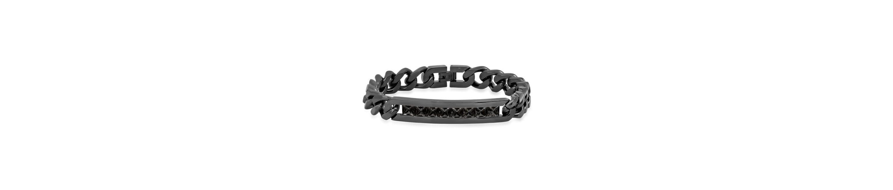 Mens black ip stainless steel thick cuban link chain and simulated black diamonds id bracelet
