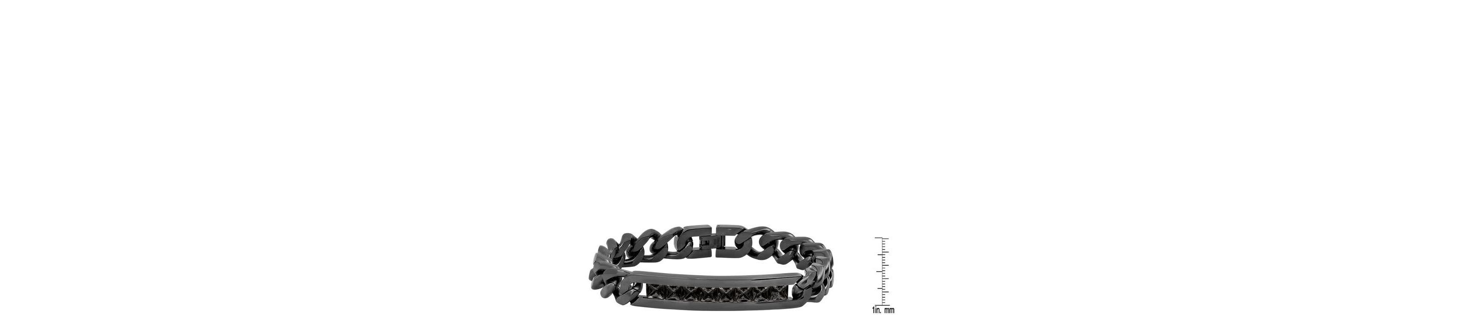 Mens black ip stainless steel thick cuban link chain and simulated black diamonds id bracelet