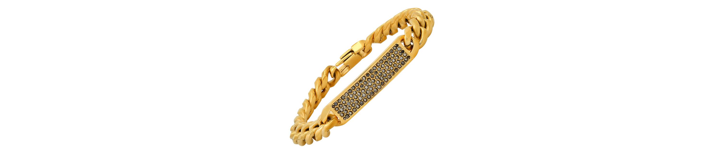 Mens stainless steel and simulated gray diamonds cuban link id bracelet