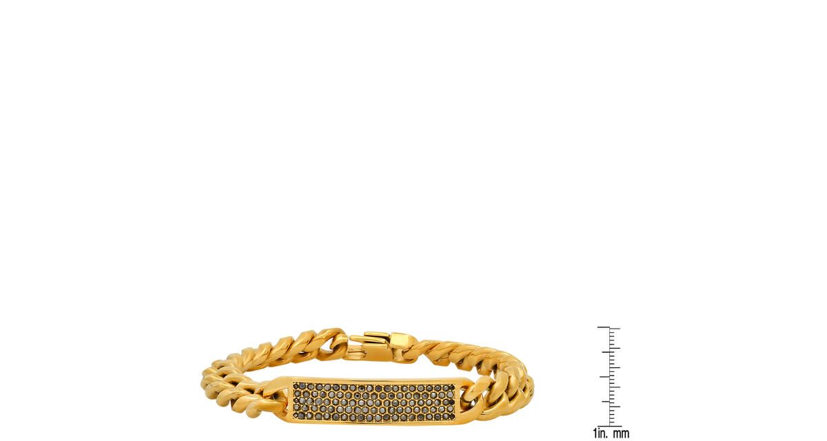 Mens stainless steel and simulated gray diamonds cuban link id bracelet