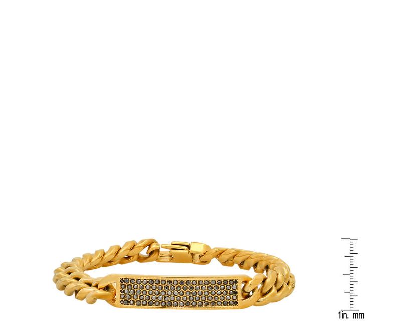 Mens stainless steel and simulated gray diamonds cuban link id bracelet