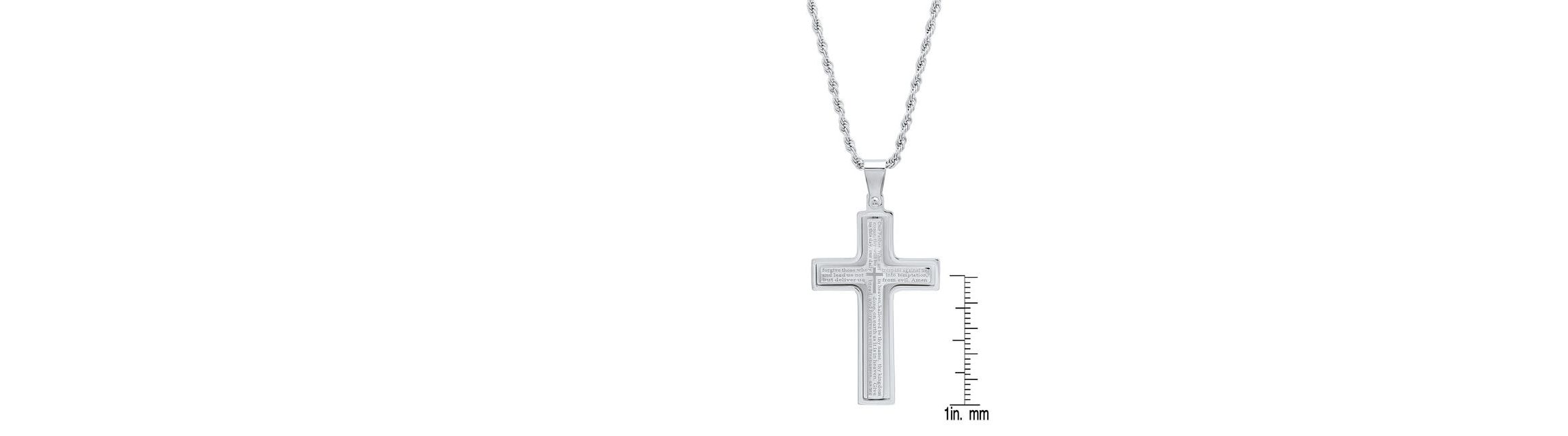 Mens two tone stainless steel and 18k gold plated our father prayer cross pendant