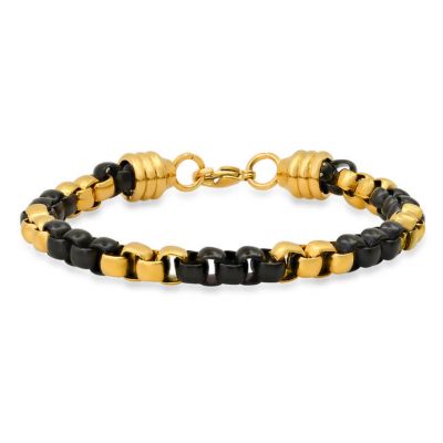 STEELTIME Men's two tone black ip and stainless steel box chain bracelet