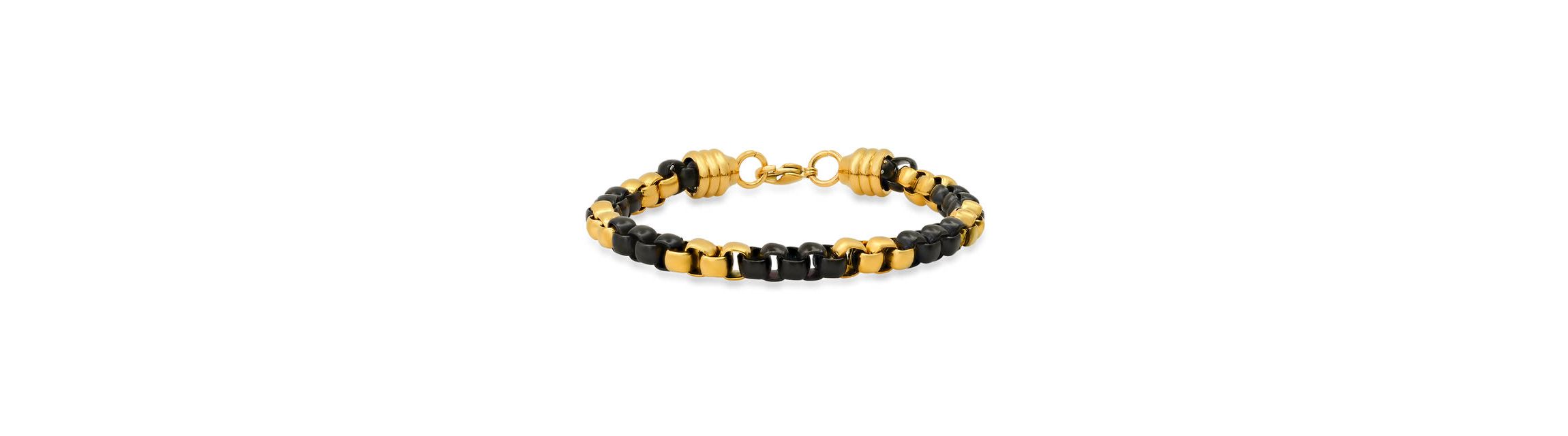 Mens two tone blue and black ip stainless steel box chain bracelet