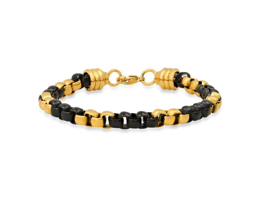 Mens two tone blue and black ip stainless steel box chain bracelet