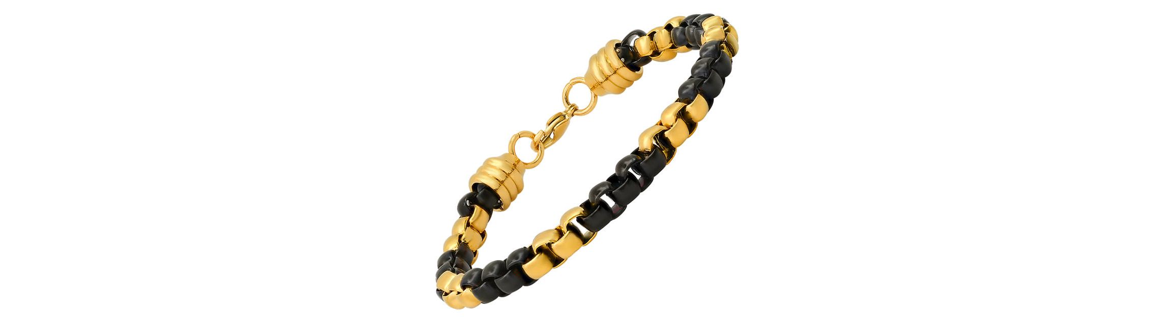 Mens two tone blue and black ip stainless steel box chain bracelet