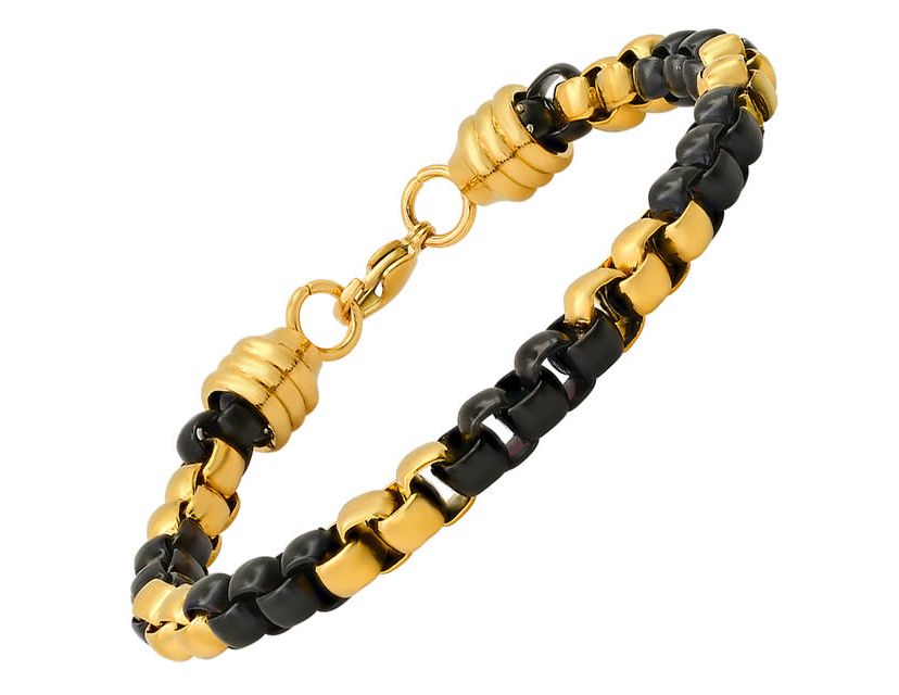 Mens two tone blue and black ip stainless steel box chain bracelet