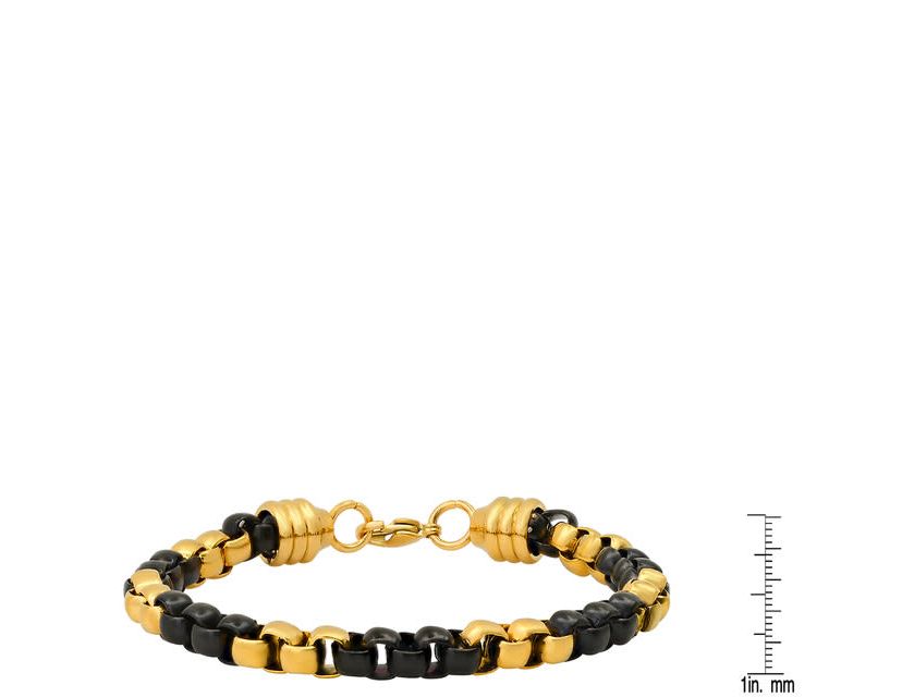 Mens two tone blue and black ip stainless steel box chain bracelet