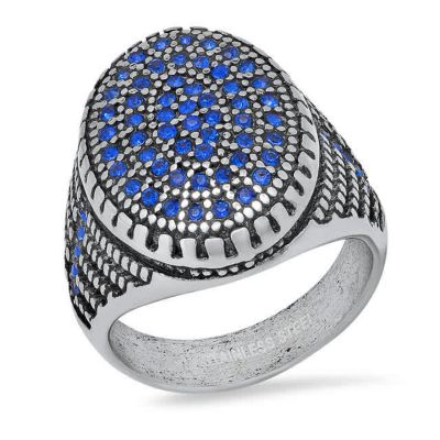STEELTIME Men's stainless steel and black simulated diamonds ring, Silver, 10