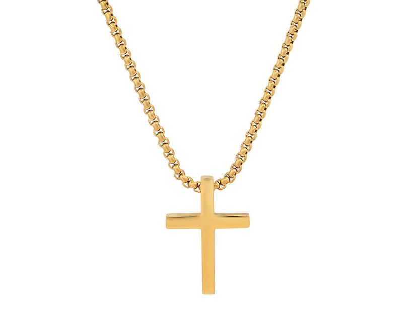 Mens stainless steel polished cross pendant