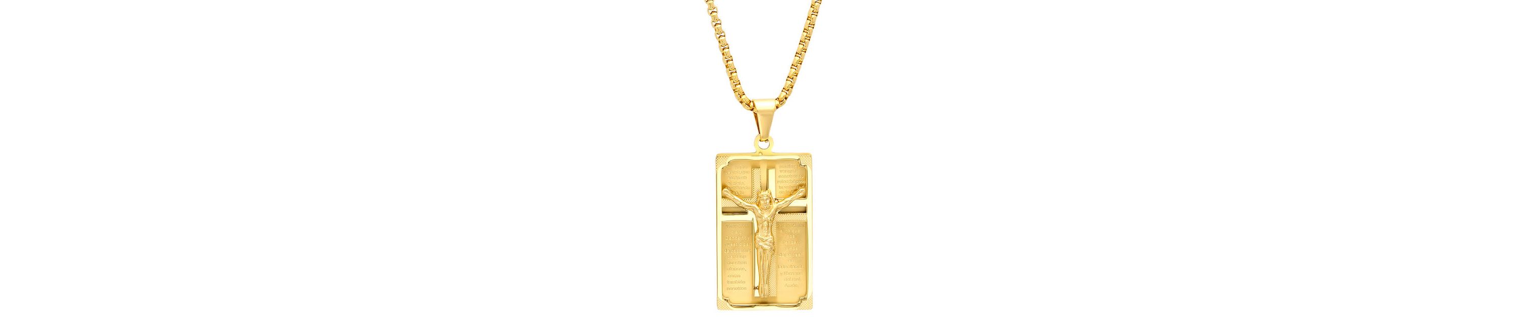 Mens 18k gold plated stainless steel crucifix padre nuestro prayer frame pendant