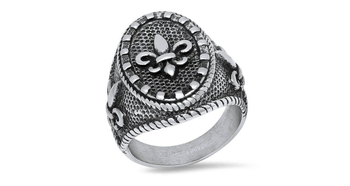 Mens oxidized stainless steel fleur de lis ring