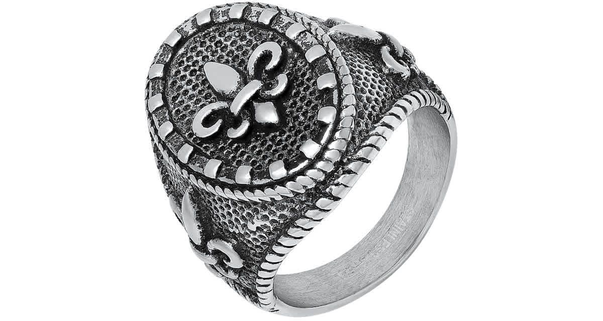 Mens oxidized stainless steel fleur de lis ring