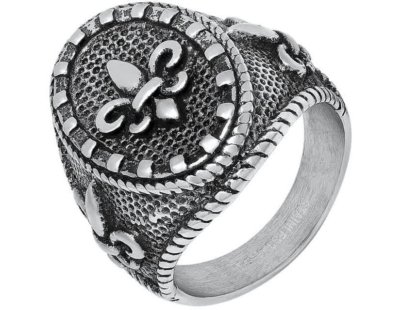 Mens oxidized stainless steel fleur de lis ring