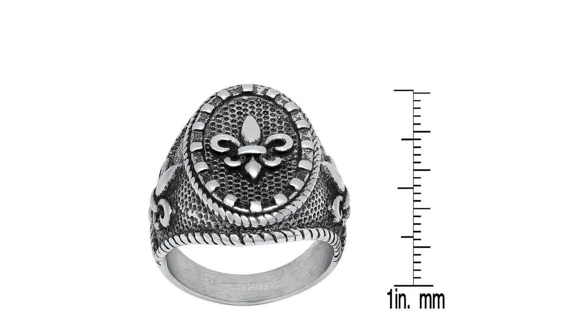 Mens oxidized stainless steel fleur de lis ring