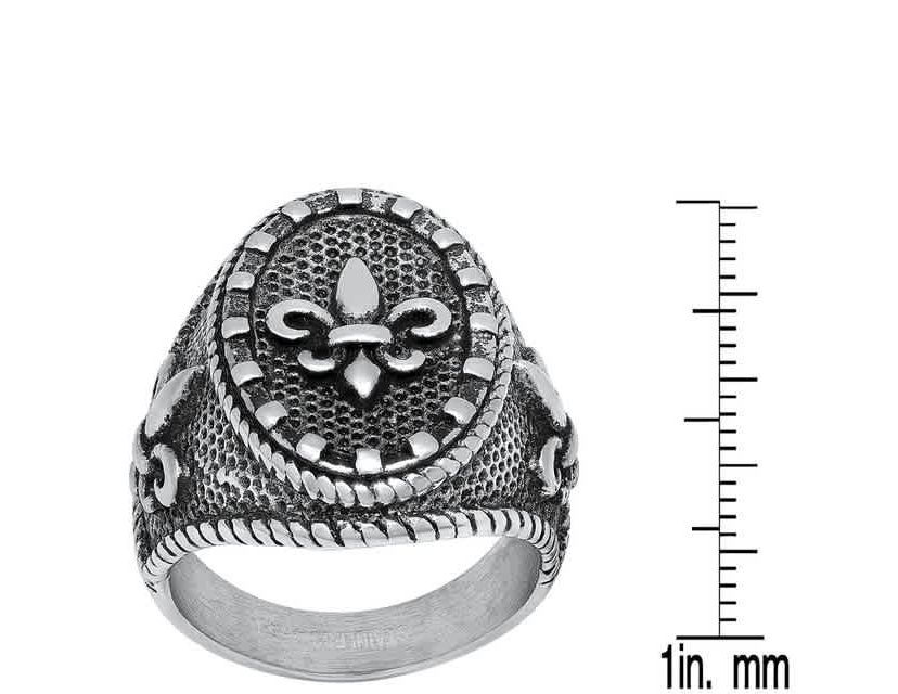 Mens oxidized stainless steel fleur de lis ring