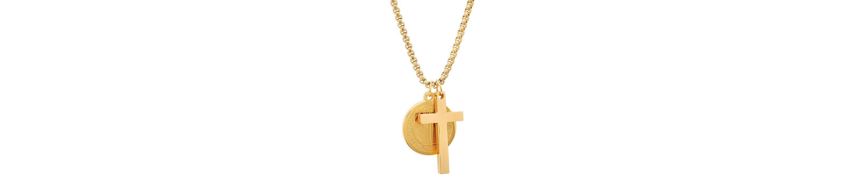 18k gold plated stainless steel cross and St. Benedict religious pendant