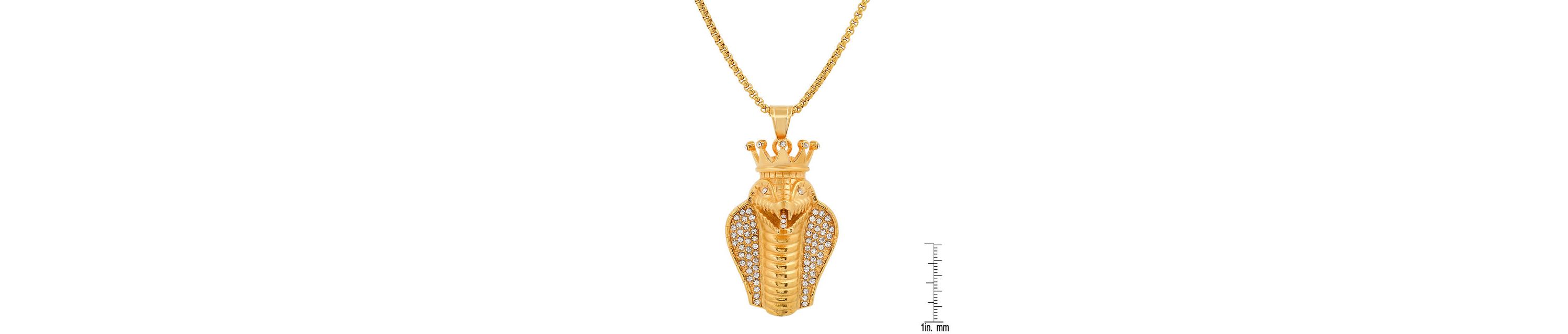 Mens 18k gold plated stainless steel and simulated diamonds cobra king snake pendant
