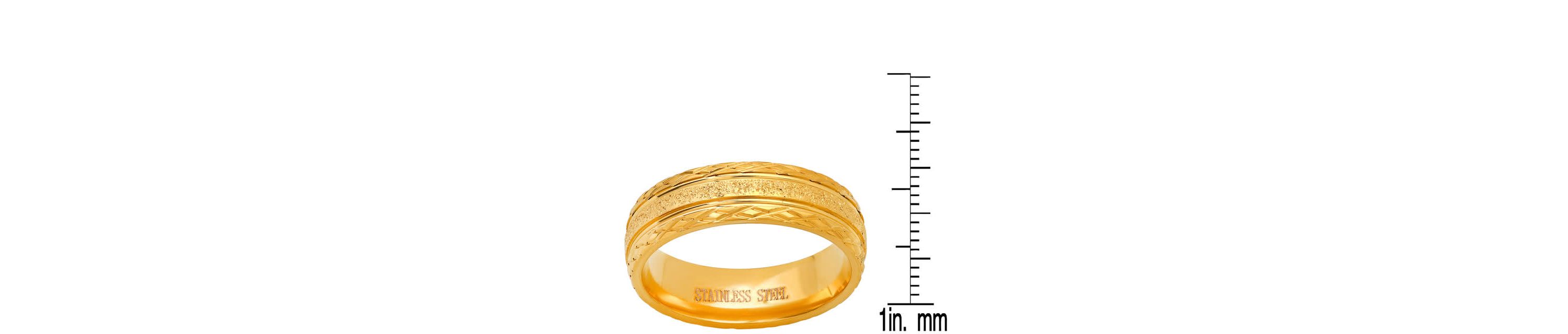 Mens stainless steel with glittery inlay and diamond cut edge band ring