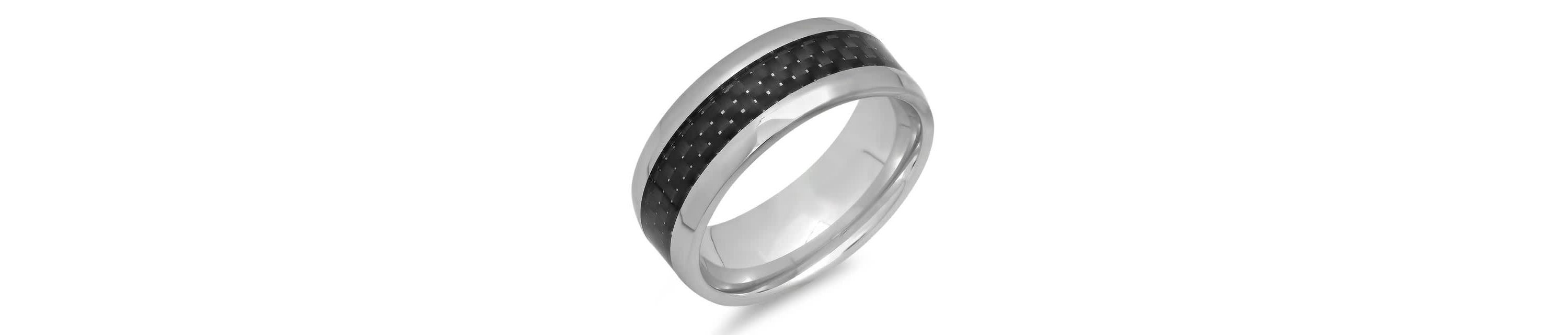 Mens stainless steel black carbon fiber ring