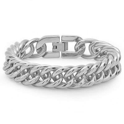 STEELTIME Men's Stainless steel chain link bracelet, Silver