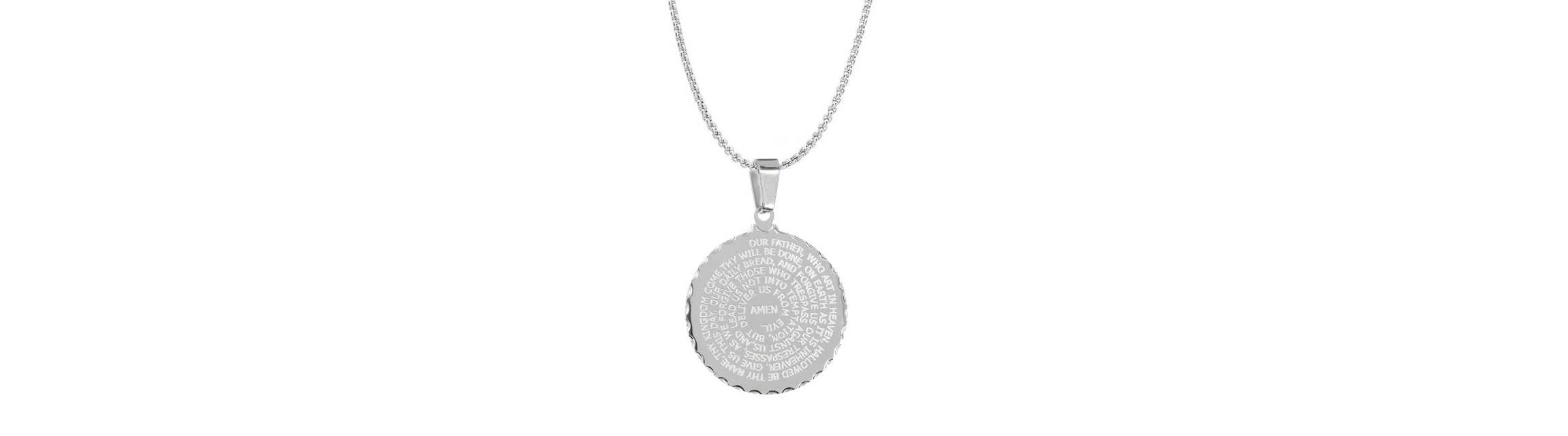 stainless steel Our Father english prayer round pendant