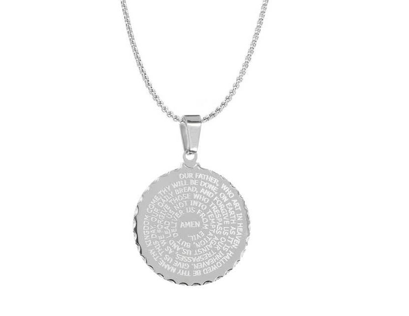 stainless steel Our Father english prayer round pendant