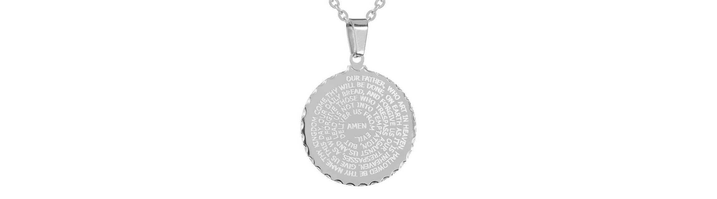 stainless steel Our Father english prayer round pendant