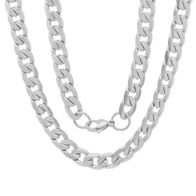 STEELTIME Men's 18k gold plated stainless steel accented cuban chain link necklace, Silver