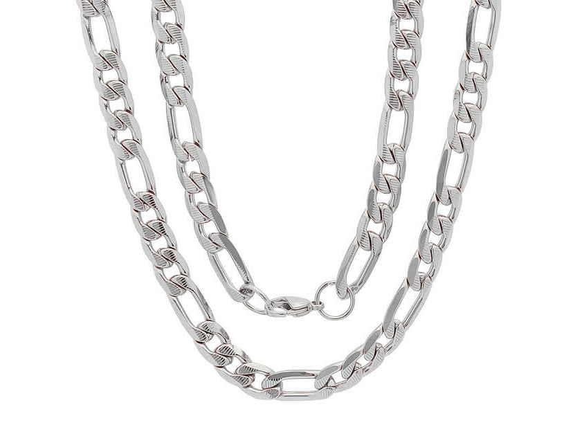 Mens stainless steel accented 8mm figaro chain link necklace