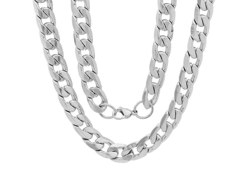 Mens stainless steel accented 10mm Cuban chain link necklace