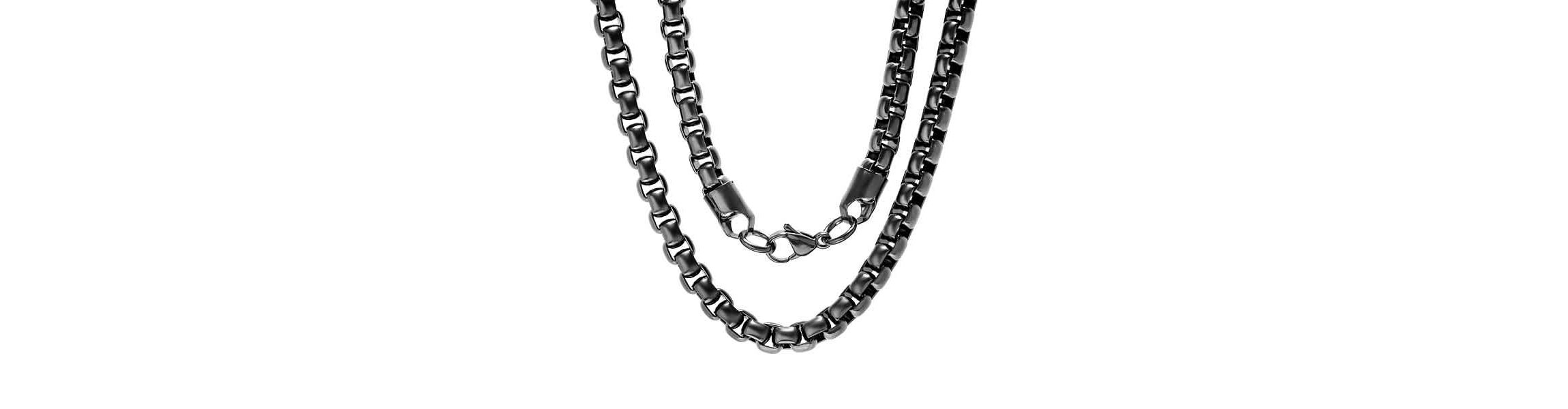 Mens round box stainless steel necklace