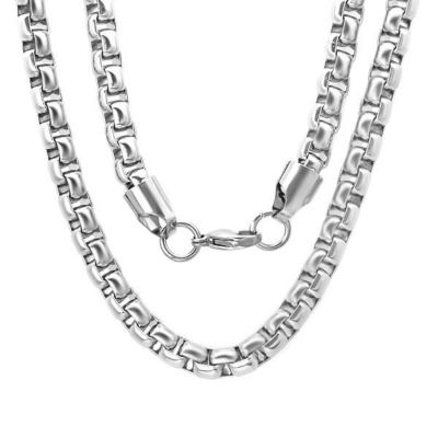 STEELTIME Men's 24" black ip box necklace chain, Silver