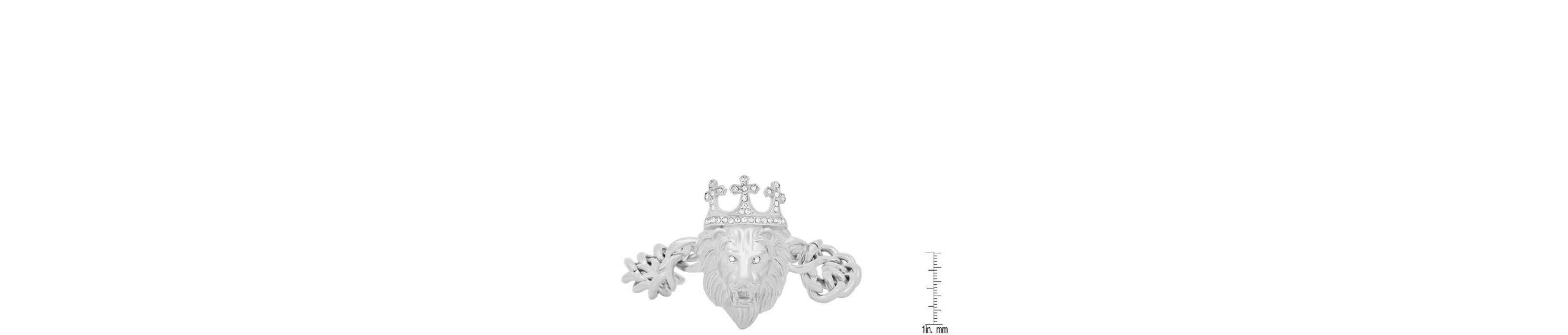 Mens stainless steel cuban link and simulated diamonds lion head & crown bracelet