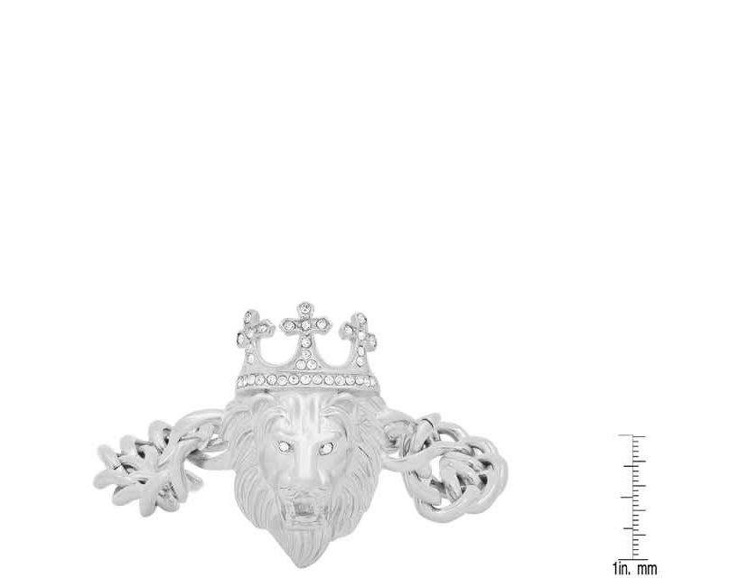 Mens stainless steel cuban link and simulated diamonds lion head & crown bracelet
