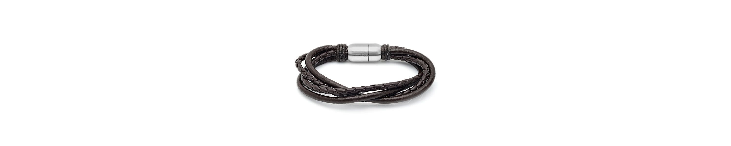 Mens 8" genuine leather wrap bracelet in black