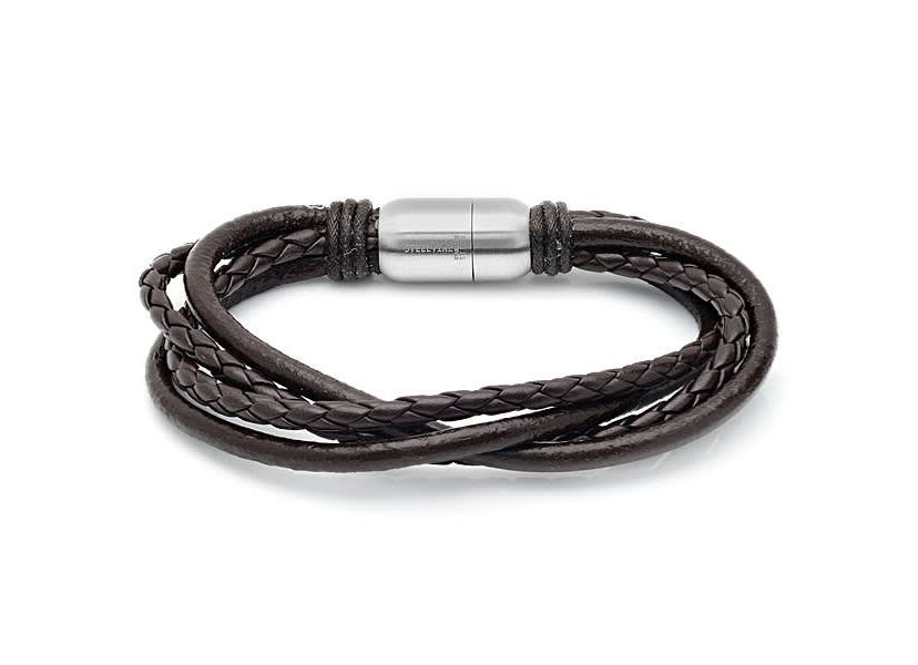 Mens 8" genuine leather wrap bracelet in black