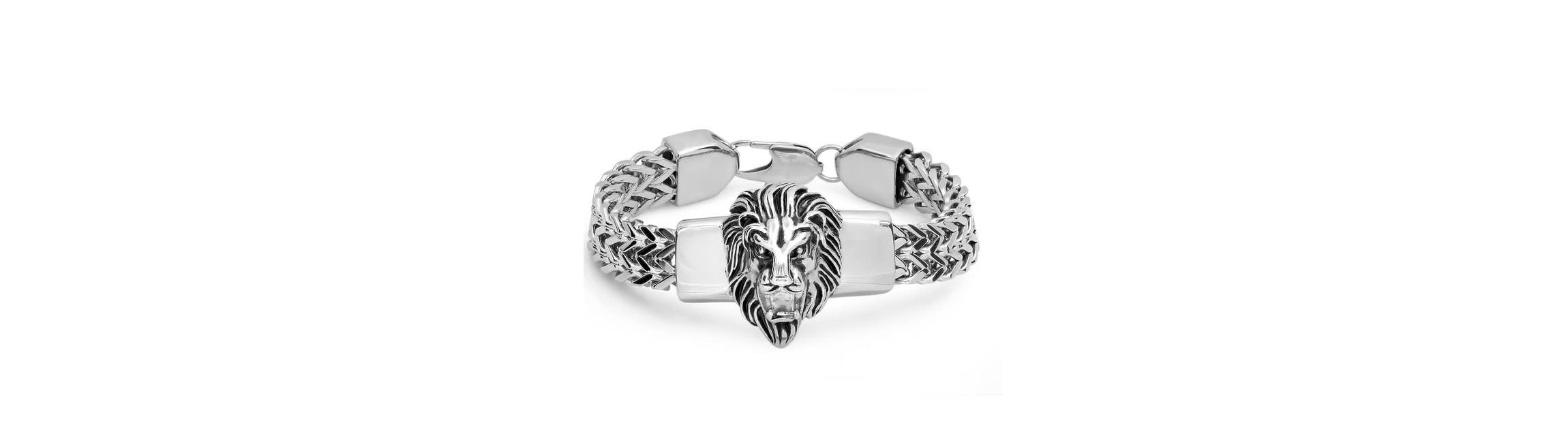 Mens 18k gold plated stainless steel lion head box chain bracelet