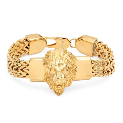 STEELTIME Men's 18k gold plated stainless steel lion head box chain bracelet