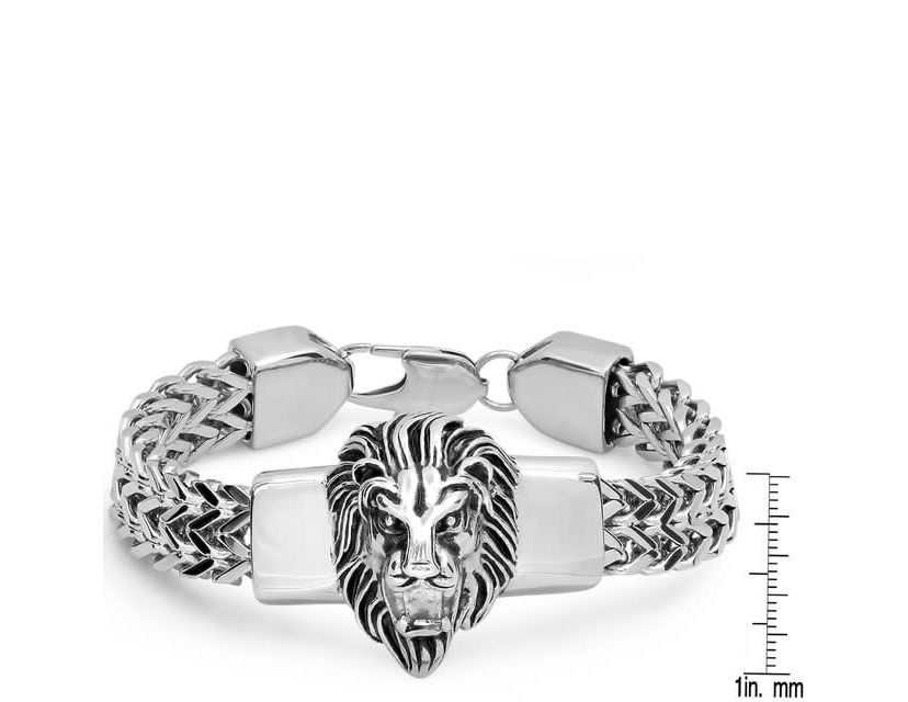 Mens 18k gold plated stainless steel lion head box chain bracelet
