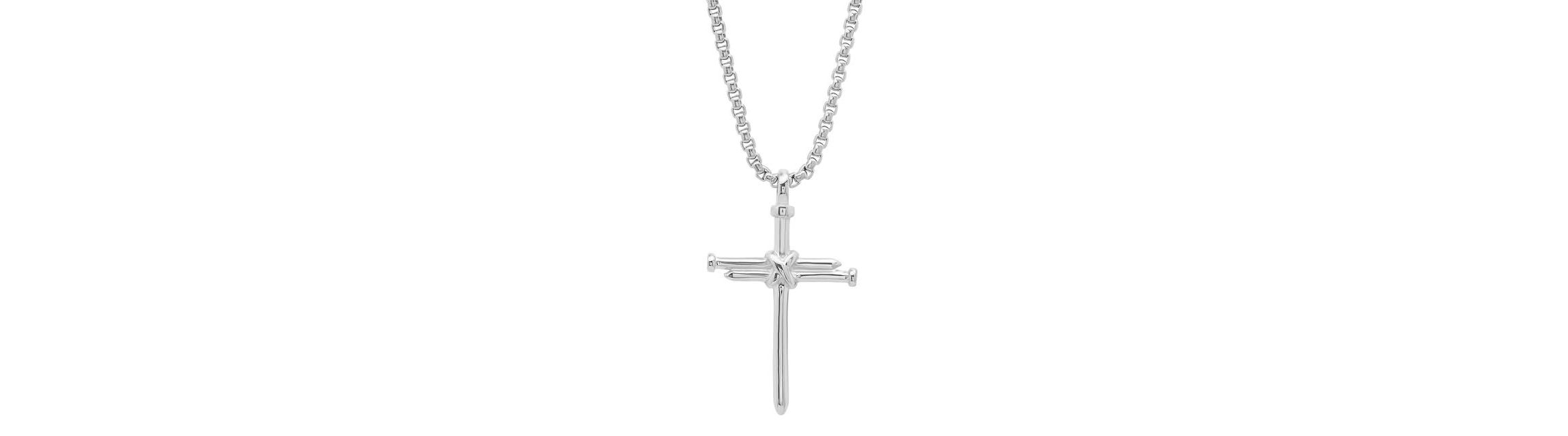 Mens 18k gold plated stainless steel nail cross pendant