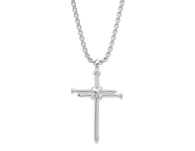 Mens 18k gold plated stainless steel nail cross pendant