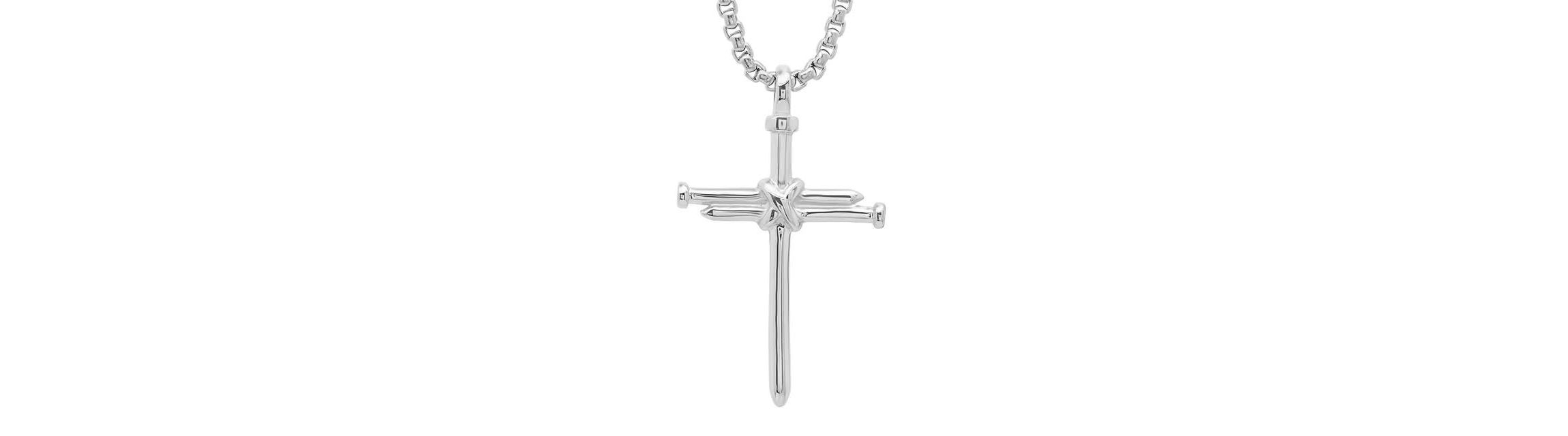 Mens 18k gold plated stainless steel nail cross pendant