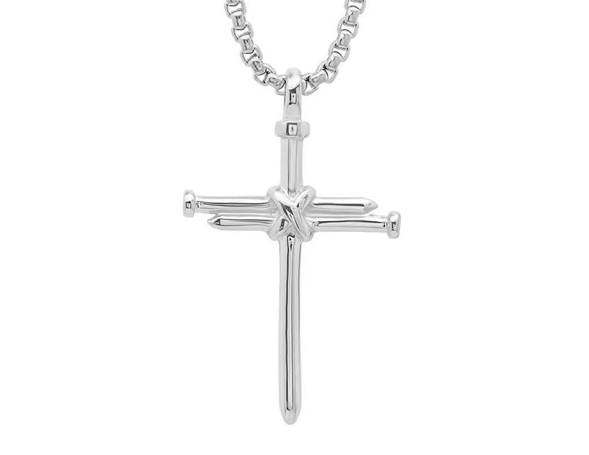 Mens 18k gold plated stainless steel nail cross pendant